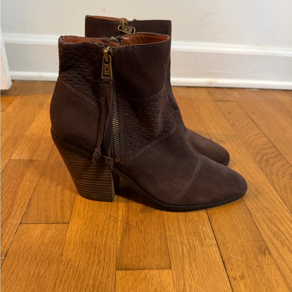 Women’s Brown Suede Ankle Booties with Block Heel